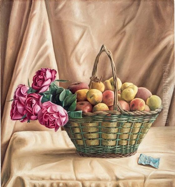 Panier Avec Pommes Et Roses - view 1
