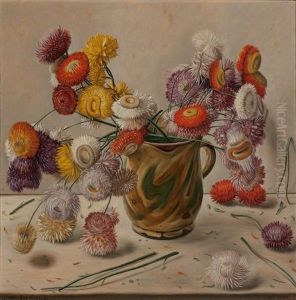 Still Life With Flowers In Ceramic Jug by Aime Victor Barraud