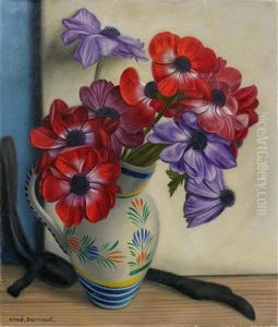 Still Life Of Flowers With Anemones by Aime Victor Barraud
