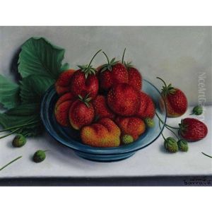 Stillleben Mit Erdbeeren In Einer Glasschale by Aime Victor Barraud