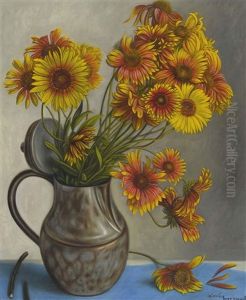 Stillleben Mit Rudbeckien In Kupferkanne