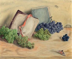 Nature Morte Aux Raisins Et Livres by Aime Victor Barraud
