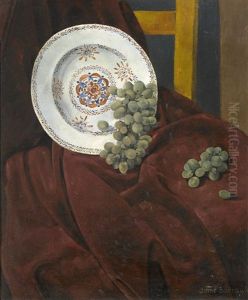 Stillleben Mit Trauben Und Porzellanteller by Aime Victor Barraud