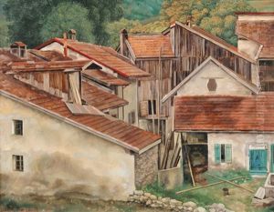 Blick Auf Die Dacher Eines Dorfes Im Jura by Aime Victor Barraud