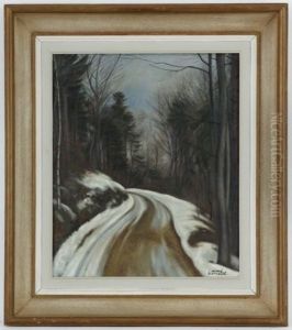 Paysage De Sous-bois Enneige by Aime Victor Barraud