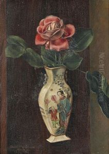 Stillleben Mit Rose In Chinesischer Vase by Aime Victor Barraud