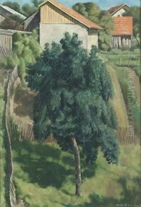 Gartenpartie Mit Grossem Baum by Aime Victor Barraud