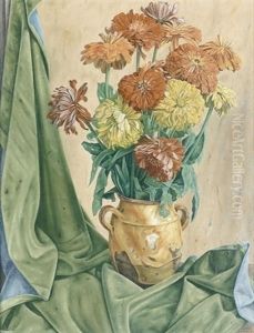 Prachtvolles Stillleben Mit Astern In Einer Gelben Vase by Aime Victor Barraud