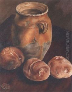 Stillleben Mit Kartoffeln, Tonkrug Und Munzen by Aime Victor Barraud