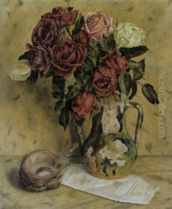 Nature Morte Aux Roses Et Au Nid D'oiseau by Aime Victor Barraud