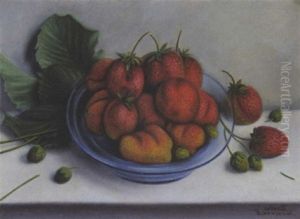 Stilleben Mit Erdbeeren In Einer Schale by Aime Victor Barraud
