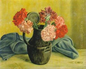 Stilleben Mit Nelken In Zinnkrug by Aime Victor Barraud