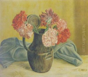 Stilleben Mit Nelkenstrauss In Einer Zinnkanne by Aime Victor Barraud