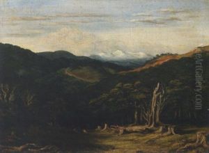 A Woodland Clearing With Snow-capped Mountains Beyond by Charles Decimus Barraud