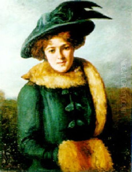 Portrait Of A Young Woman In A Fur Stole - view 1
