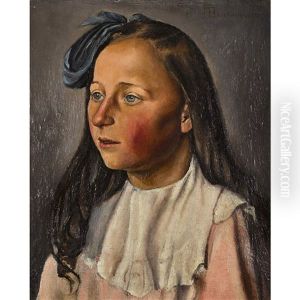 Portrat Eines Madchens Mit Blauer Haarmasche by Francois Emile Barraud