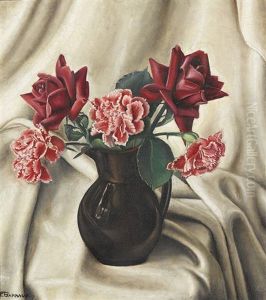 Stillleben Mit Nelken Und Rosen In Einem Krug