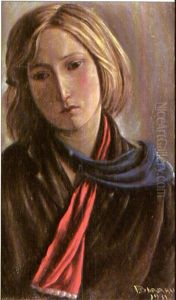 Jeune Fille Au Chale Rouge-bleu by Francois Emile Barraud
