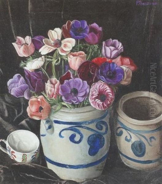 Stillleben Mit Anemonen Und Steinguttopfen - view 1