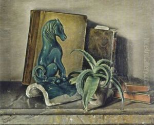 Stilleben Mit Buchern, Chinesischem Dachreiter Und Aloe