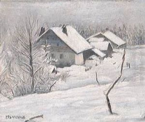 Winterlandschaft Mit Schneebedeckten Bauernhausern Winterlandschaft Mit Schneebedeckten Bauernhausern