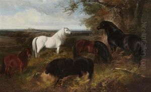 The Queen's Ponies In Windsor Park, With Windsor Castle Beyond by Henry Barraud
