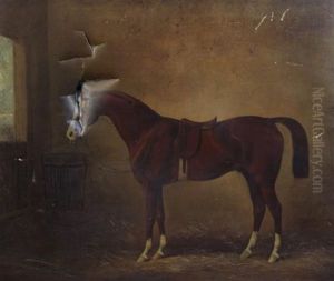 Portrait Of The Racehorse Nicholon By Orlando-muscouileu Dam By Camel Foaled 1857 Sold To Napoleon Iii by Henry Barraud