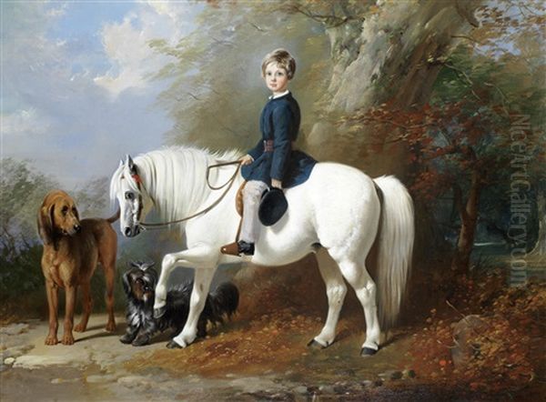 Master Beresford Lowndes With His Favourite Pony And Dogs - view 1