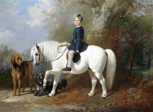 Master Beresford Lowndes With His Favourite Pony And Dogs by Henry Barraud
