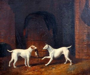 Two Short Haired Fox Terriers With Catch by Henry Barraud