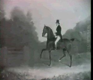 Portrait Of A Gentleman On Horseback, Riding On A Track, A  Fence Beyond by Henry Barraud