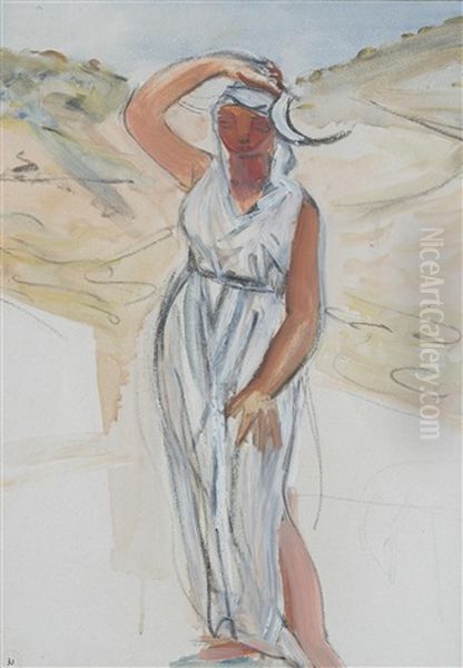 Stehende In Weissem Kleid - view 1