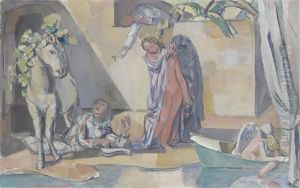 Arlequin Et Cheval Couronne De Fleurs by Maurice Barraud