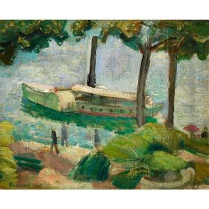 Bateau A Vapeur Sur Le Lac De Lugano by Maurice Barraud