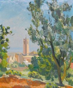 Sommerliche Landschaft Mit Blick Auf Einen Kirchturm