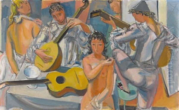 Nus Et Arlequins A La Guitare - view 1