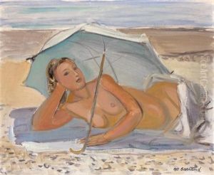Baigneuse Sous L'ombrelle Verte by Maurice Barraud