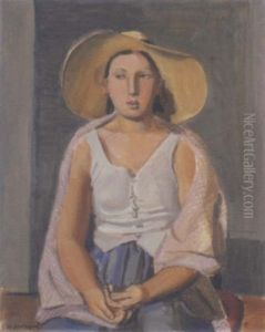 Femme Au Grand Chapeau Avec Un Chale Rose by Maurice Barraud