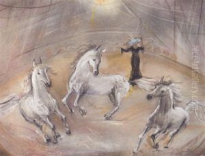 White Horses Performing In A Circus Ring by Maurice Barraud