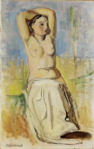 Sitzender Weiblicher Halbakt Mit Erhobenen Armen by Maurice Barraud