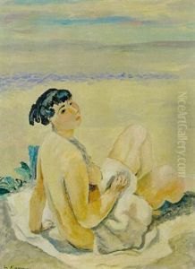 Nu Assis A La Plage by Maurice Barraud