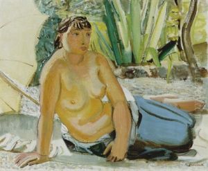 Junge Sitzende Frau Mit Sonnenschirm by Maurice Barraud