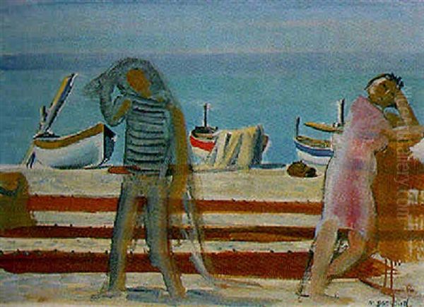 Deux Personnages Sur Plage - view 1