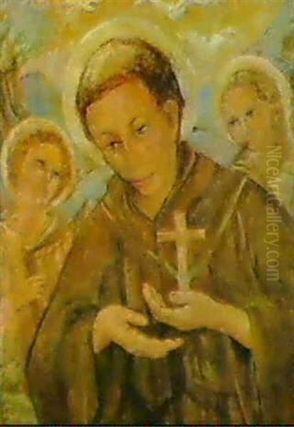 Bildnis Des Hl. Franziskus Von Assisi. Im Hintergrund Zwei Engel - view 1