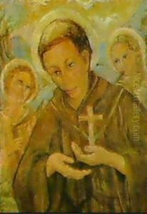 Bildnis Des Hl. Franziskus Von Assisi. Im Hintergrund Zwei Engel by Maurice Barraud