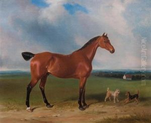 A Bay Hunter And Terriers And Landscape by William Barraud