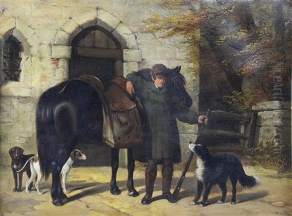 Courtyard Scene With Huntsman, Horse And Hounds - view 1