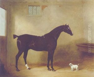 A Bay Hunter And A Dog In A Stable by William Barraud