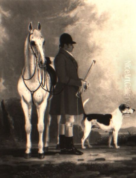 Portrait Of A Huntsman With His Horse And Hound - view 1