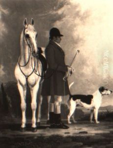 Portrait Of A Huntsman With His Horse And Hound by William Barraud